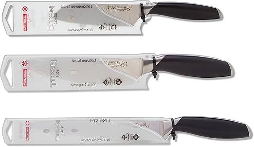 Amazon Com Mundial Titan Series 3 Pieces Knives Set Black Handle 5 In Santoku 8 In Utility And 6 In Chef S Kitchen Dining