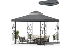 Morikoro 10x10 Canopy Replacement Top Canopy Cover Replacement 10x10 FT Double Tiered Gazebo Covers for Yard Patio Garden Canopy Sunshade (Gray)