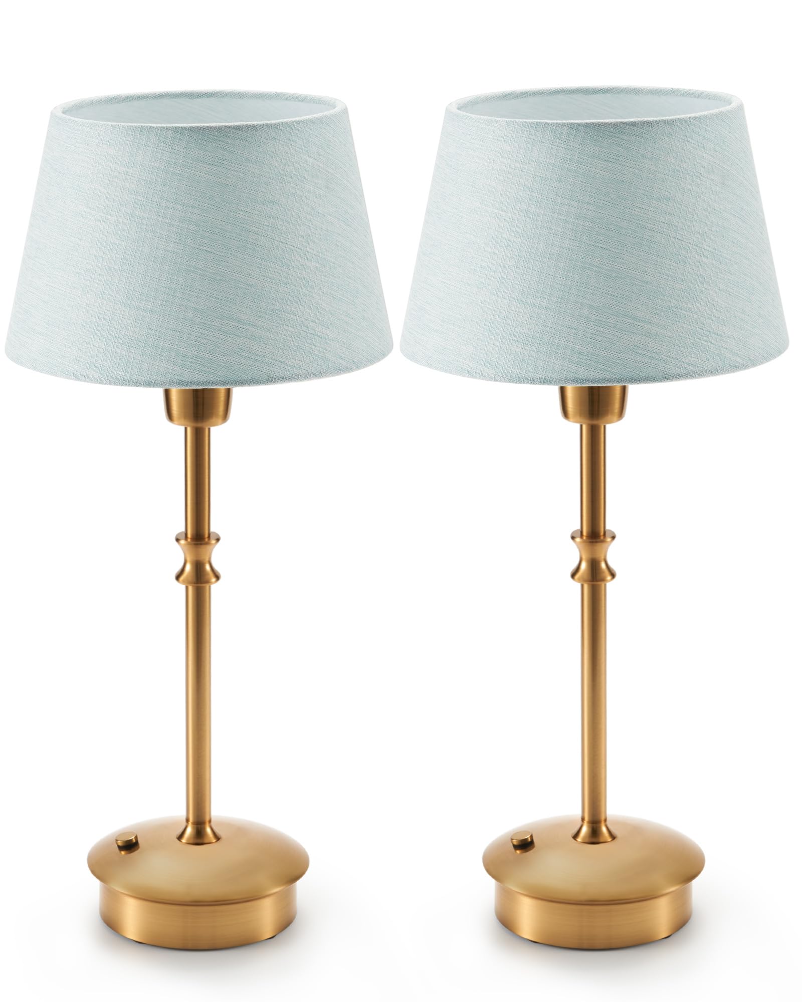 Photo 1 of UMEXUS Small Cordless Lamp Rechargeable Table Lamps Set of 2, Dimmable Battery Operated Lights, Portable Accent Light for Side Table Restaurant Dining Outdoor, Blue Fabric Shade, Antique Brass