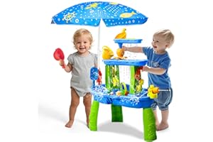 AuntyFey Water Table for Toddlers 1-3-5, Toddler Sand Table, Kids Water Table with Umbrella for Outside Kids Ages 4-8, Bright