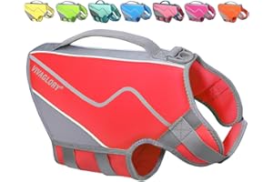 VIVAGLORY Life Jacket for Dogs of Sports Style, Water Vest Jacket for Dog, Heavy Duty Pet Safety Vest, Comfortable Neoprene Lifejackets with Hook & Loop Closure, Red, Small