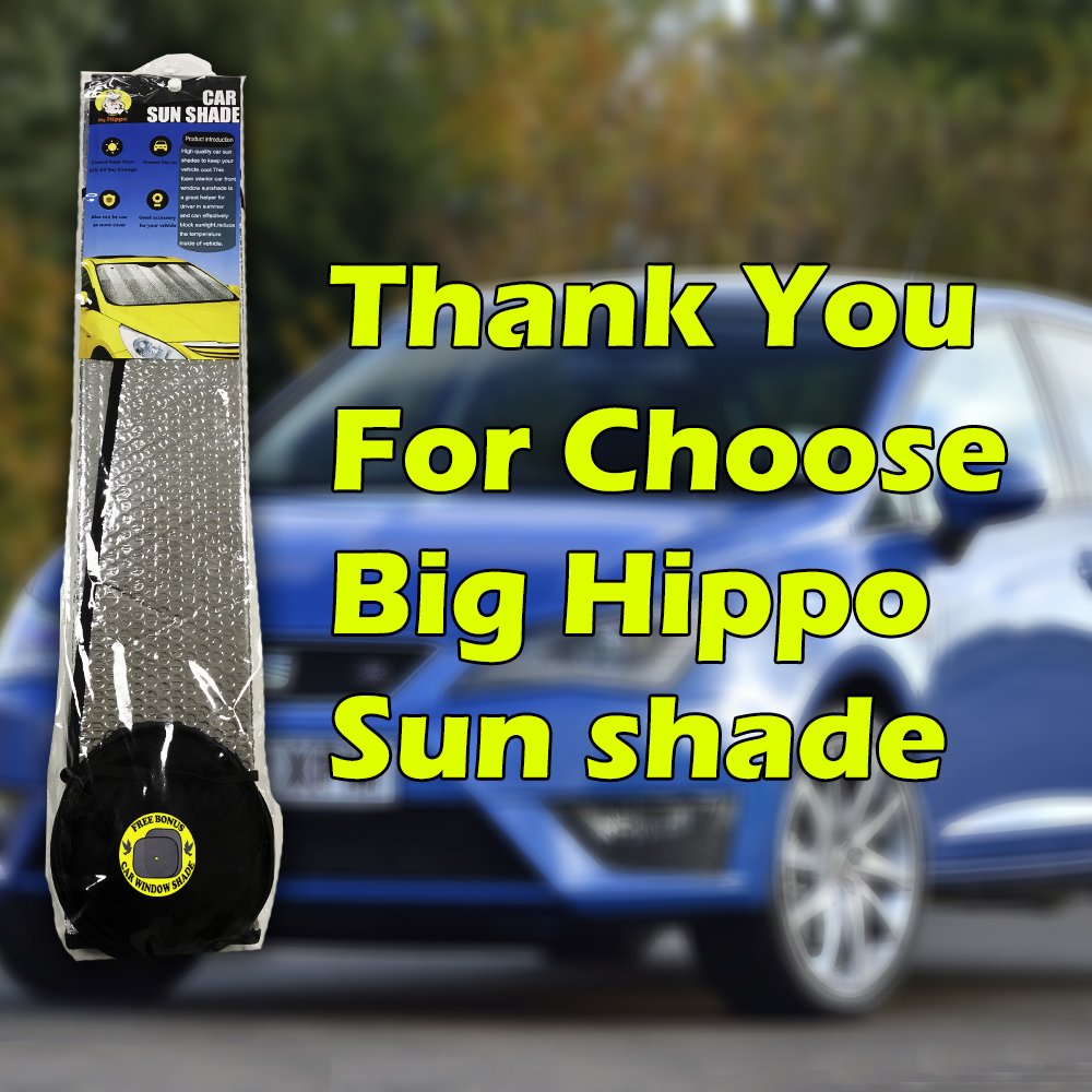 Windshield Sun Shade, Car Window Shade as Bonus by Big Hippo Keep Vehicle Cool Protect Your Car from Sun Heat & Glare Best UV Ray Visor Protector (Size: 55.16
