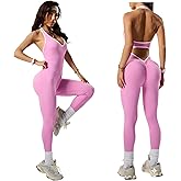 EROSEL Women’s Halter One-Piece Yoga Bodysuit, Open Back Workout Jumpsuit for Gym, Fitness, Pilates, Dance,Activewear Romper