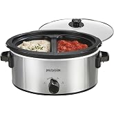 Proctor Silex Double Dish Slow Cooker with 6qt Crock and Dual 2.5qt Nonstick Insert to Cook Two Meals at Once, Dishwasher Safe Pot &amp; Lid, Silver (33563)