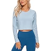 CRZ YOGA Pima Cotton Long Sleeve Shirts for Women Loose Workout Crop Tops Athletic Gym Cropped Basic T-Shirts