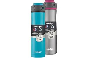 Contigo Cortland Chill 2.0 Vacuum-Insulated Stainless Steel Water Bottle Spill-Proof Lid Preserves Temperature for Hours 24oz 2-Pack Juniper & Dragonfruit Ideal for Travel and Daily Use