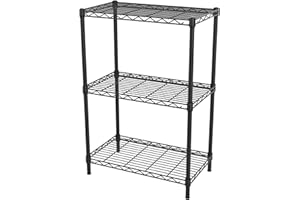 SINGAYE 3 Small Shelves Storage Shelf Wire Shelving Unit Metal Adjustable Organizers for Bathroom Laundry Room Kitchen Pantry21.5”W x 11.5”D x 23”H Black