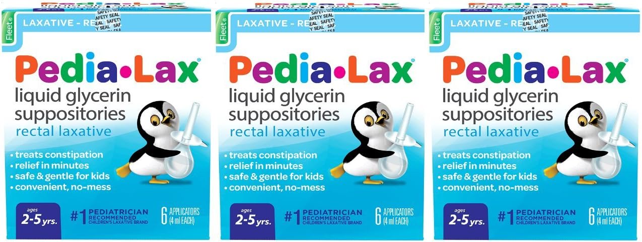 Pedia-Lax Liquid Glycerin Suppositories Laxative | Kid's Constipation Relief in Minutes | 6 Applicators | Pack of 3