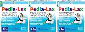 Pedia-Lax Liquid Glycerin Suppositories Laxative | Kid's Constipation Relief in Minutes | 6 Applicators | Pack of 3