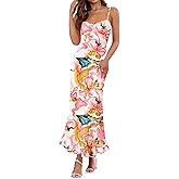 ZESICA Womens Summer Floral Spaghetti Straps Maxi Dress 2026 Sleeveless Square Neck Bodycon Beach Boho Long Dresses