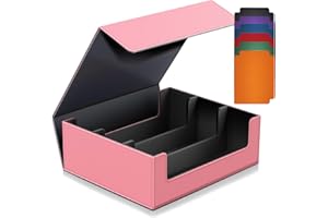 superaimi 1800+ Trading Card Storage Box, Magnetic Closure Toploaders Storage Box Hold 600+ 35PT 3"x4" Standard Toploaders, PU Leather Card Deck Boxes Fit for MTG,Sport Cards,Game Cards (Pink)