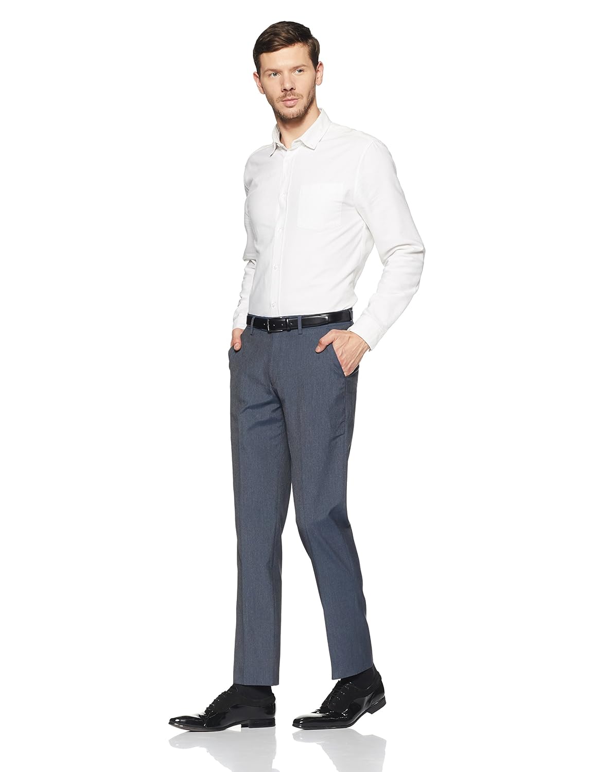 peter england men's slim fit formal trousers