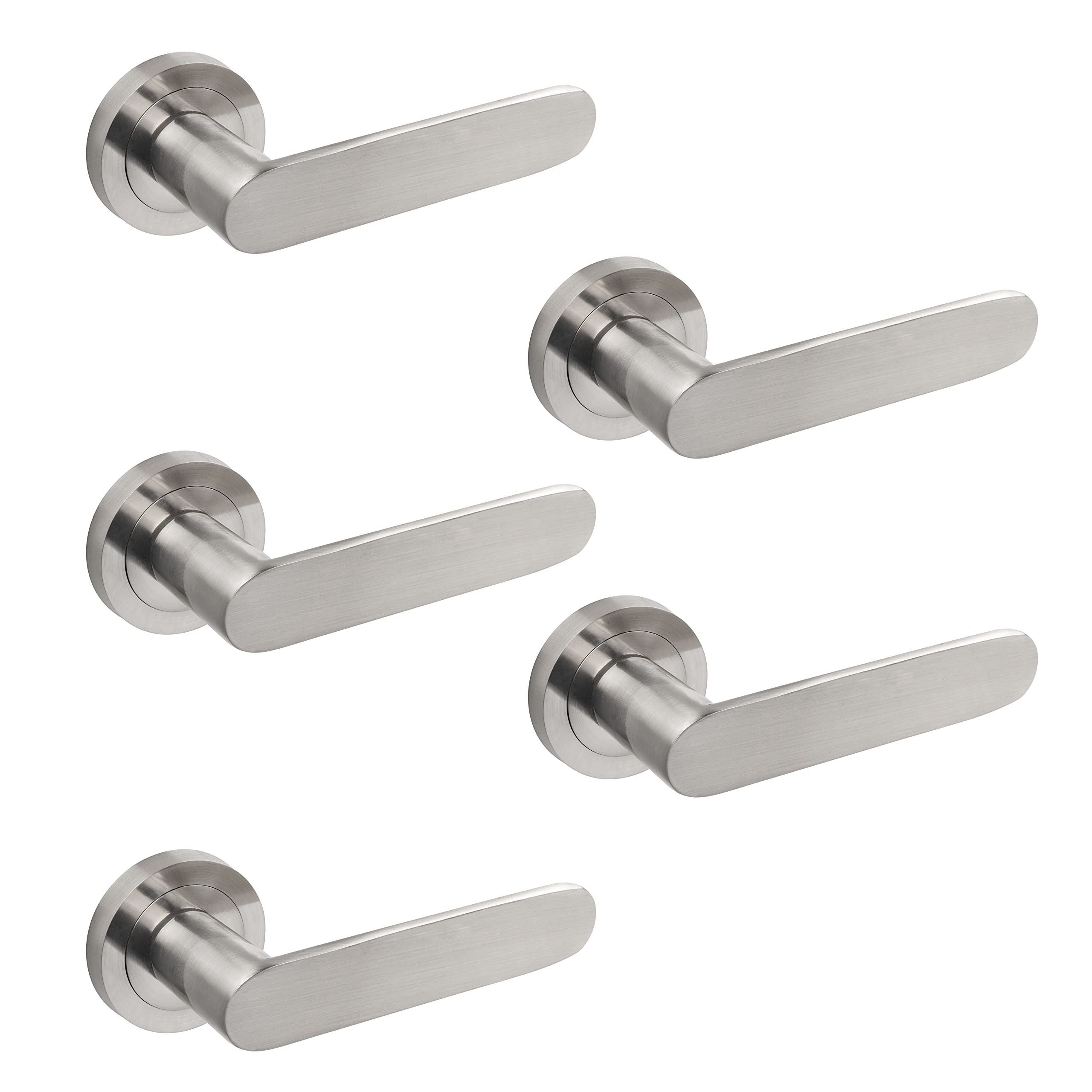 Emuca - Internal Door Handles, Batch of 5 Sets of Internal Door Handles with D.50 mm (1,96 inch) Rose, Aluminium, Satin Nickel.