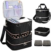 DHXYZZB Nail Polish Organizer and Storage-Holds 84 Bottles (15ml/0.5fl.Oz), Manicure Tools &amp; UV Lamp, 3-Layer Detachable PU Leather Nail Kit Storage Bag, Large Nail Supplies Shoulder Bag (Black)