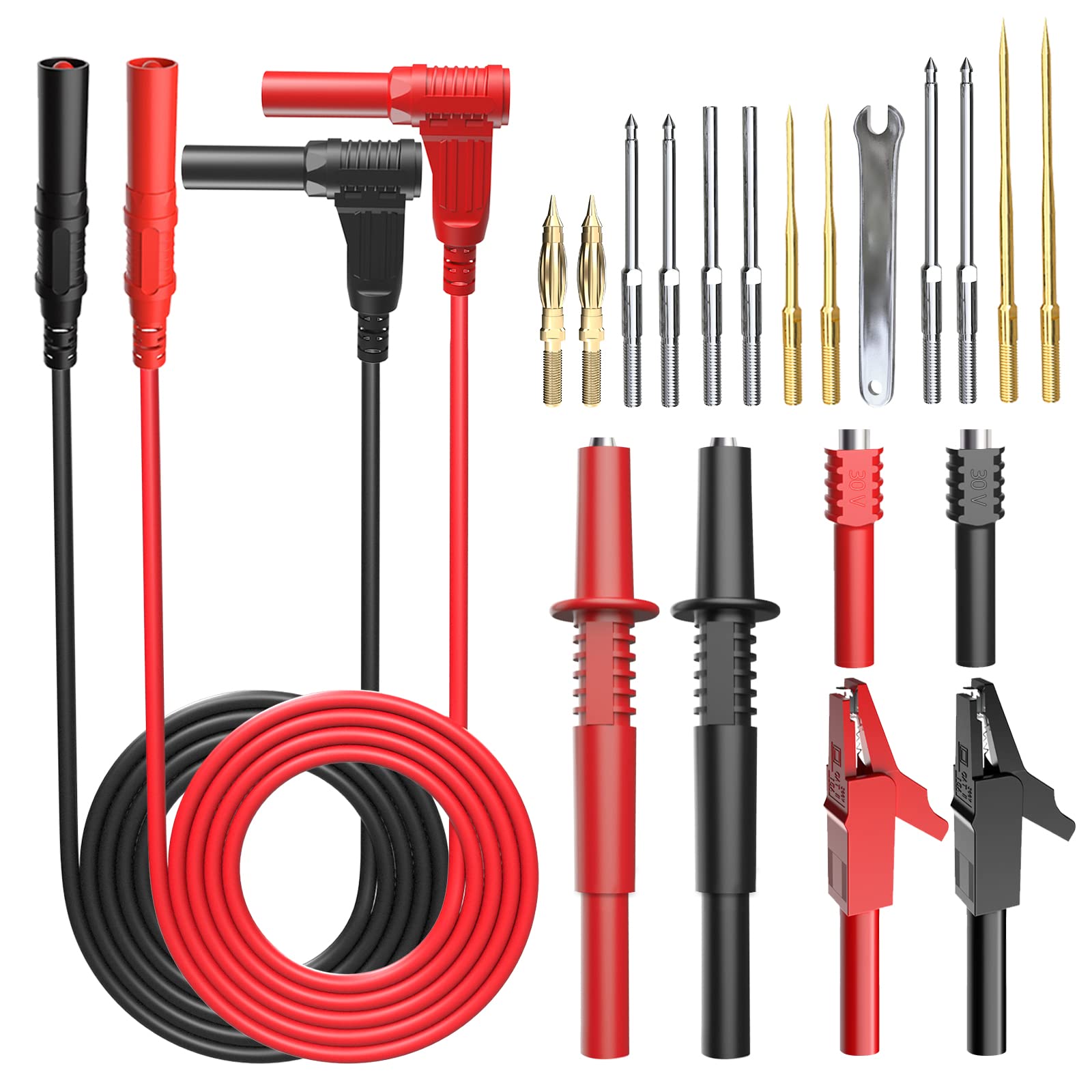 Cleqee 21PCS 4mm Banana Plug Multimeter Test Leads Kit with Replaceable Gold-Plated Precision Sharp Probe Set, 4mm Banana Plug, Alligator Clips and Wire Piercing Test Probes