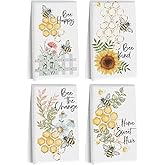 Blue Leaves 4 Pcs Funny Honey Bee Decor Kitchen Towels Dish Towels | Dish Cloths for Washing Dishes, Absorbent Soft Microfiber Towel for Farmhouse Home, Bee Gifts for Women Mom, Tea Towel