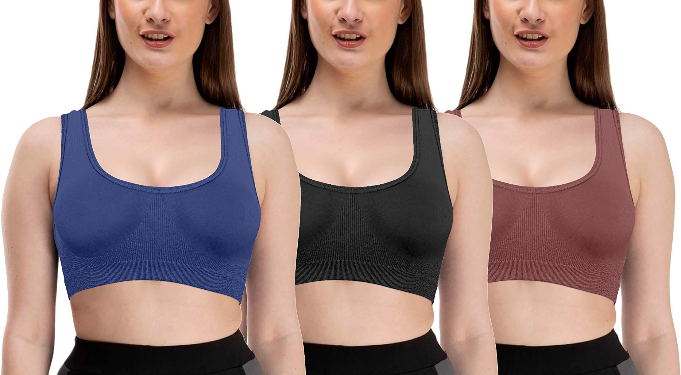 Mysha Women's Nylon & Cotton Non-Padded Non-Wired Sports Bra (Pack of 3)