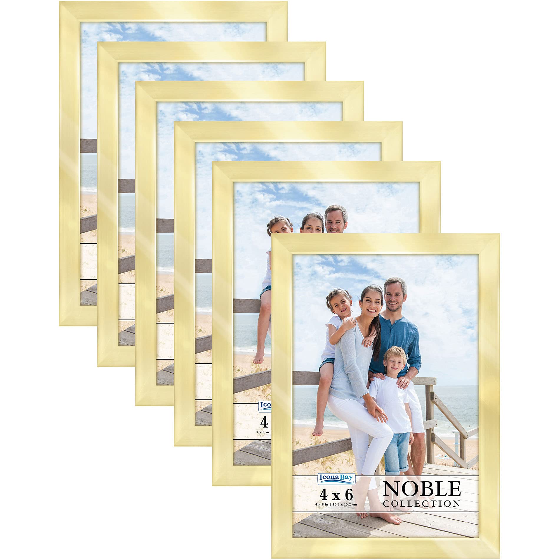 Icona Bay 4x6 Picture Frames (Gold, 6 Pack), Modern Professional Frame Set, Noble Collection