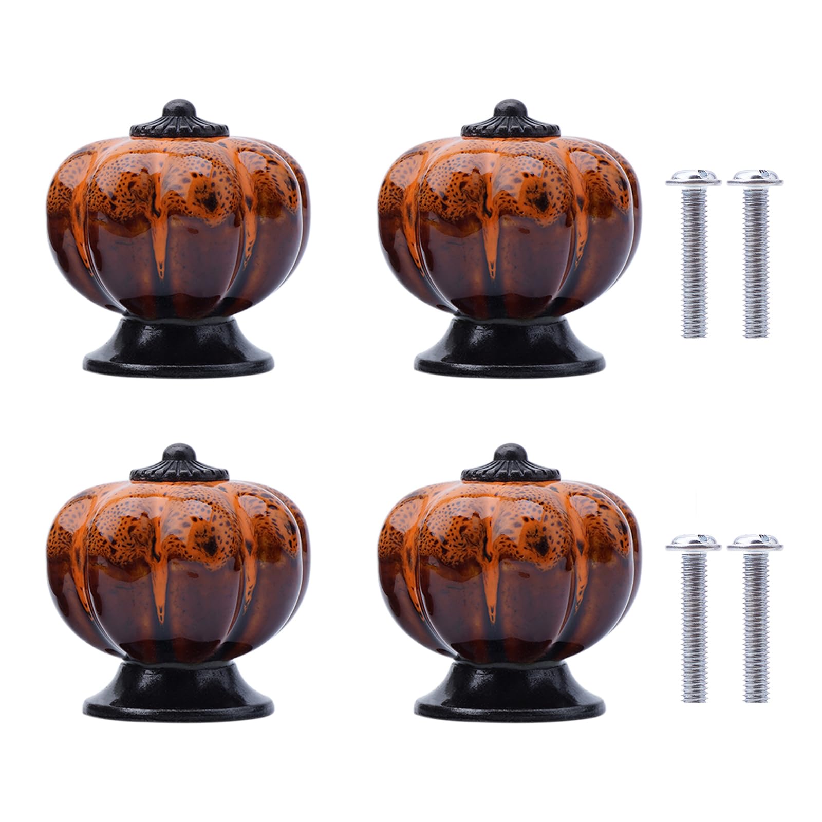 NAKUPENDA Ceramic Cabinet Knobs 4Pcs Vintage Pumpkin Ceramic Furniture Knobs Cupboard Handles Ceramic Knobs for Kitchen Cupboard Drawer Wardrobe (Orange)