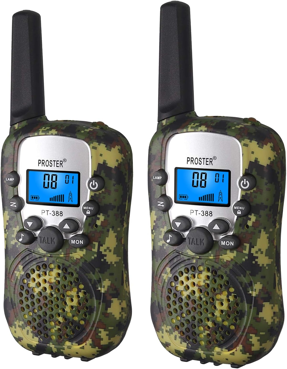 Children Walkie Talkies 2 pcs Long Range Kids Walky Talky 8 Channels License Free Two-Way Radios with LED Light on The Top (Olive)