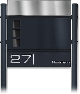 Metzler Standbriefkasten in Anthrazit RAL 7016 Cube - Name & Hausnummer als Lasergravur - Design Briefkasten mit Zeitungsfach, Fenster & Briefkastenständer - Größe: 37 x 37 x 10,5 cm - Höhe 120 cm