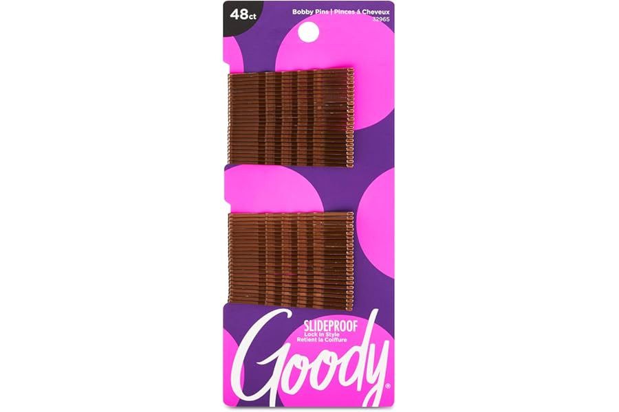 Goody SlideProof Bobby Pins, 48 Ct, Brunette Brown, High Gloss Bobby Hair Pins for Styling, Lock In Style, Comfortable, Pain-Free Styling Accessories for Women & Men, All Hair Types