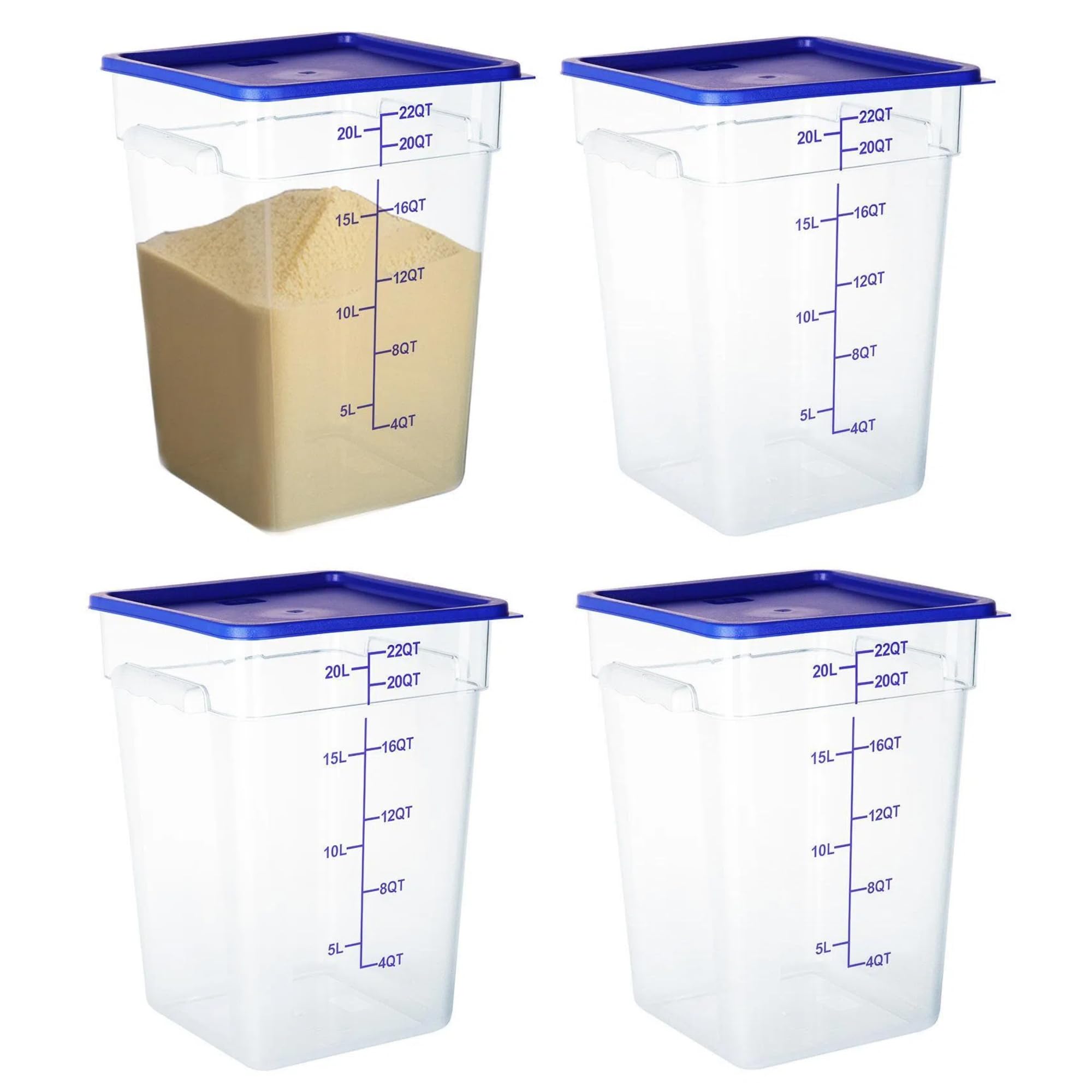 Photo 1 of BIEAMA 4 Pack Food Storage Containers, 22 Quart with Lids, Square Commercial Containers with Scale, NSF, Polycarbonate, Clear