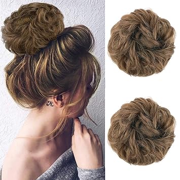 Amazon Com Morica Messy Hair Bun Extensions 2pcs Curly Wavy Messy
