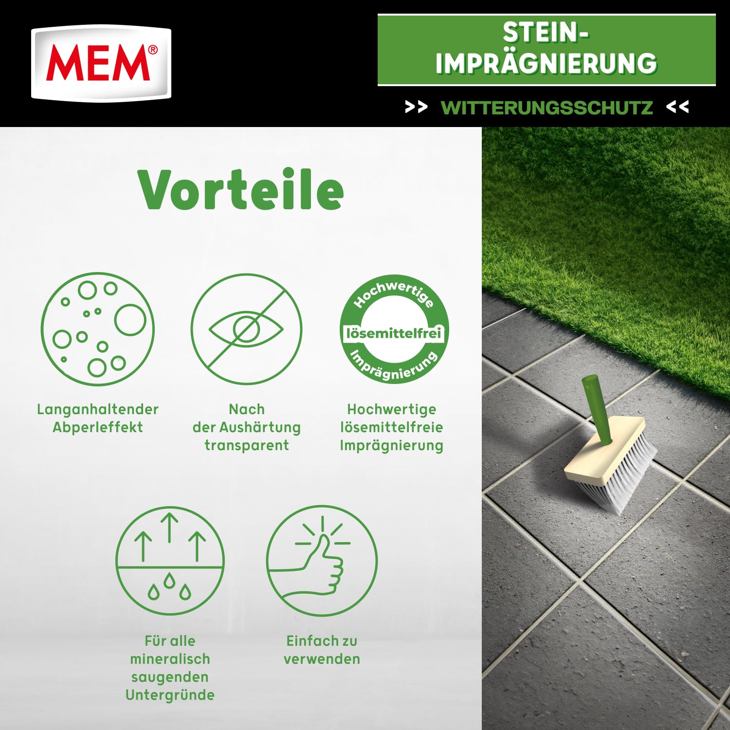MEM Stein-Imprägnierung, Wasser- und schmutzabweisend, Schützender Abperleffekt, Lösemittelfrei, Transparent, 5 l 4