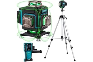 KEZERS Laser Level Set with Receiver,4 x360 Self Leveling Laser Level with Tripod and Grade Rod for Construction,Home Renovation,Hanging Pictures,2 Batteries,Remote Control,Touch Screen