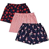 Cinvik Boxer Shorts for Women Gingham Sleep Y2k Printed Boxers Pj Boxer Short Trendy Checkered Baggy Pj Boxers