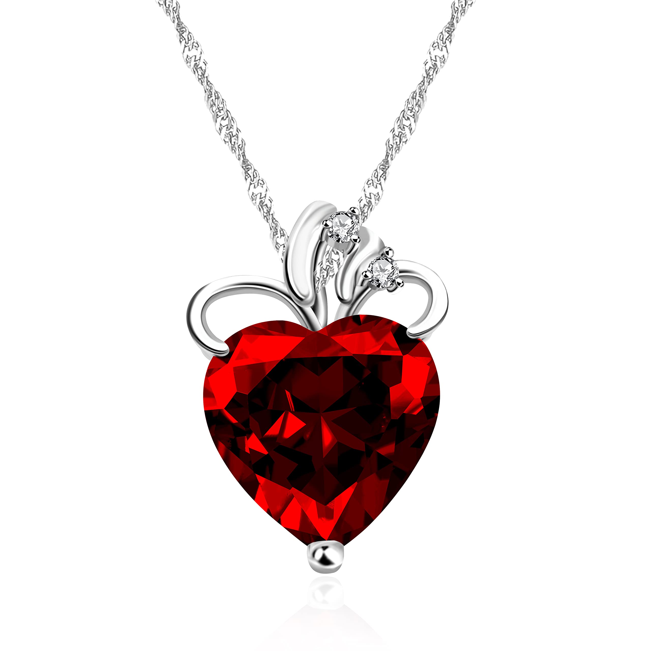 Uloveido Platinum Plated Heart Cubic Zirconia Solitaire Pendant Necklace Crystal Red Heart Necklace Mother's Gift N437 (Red)