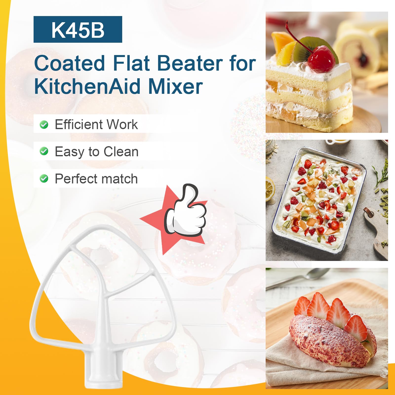 K45B Coated Flat Beater for KitchenAid Mixer, Kitchen Aid Mixer Accessory Kitchenaid Mixer Attachments Kitchenaid Mixer Paddle Stand Mixer Attachment, Mixer Accessory Replace WPW10672617 W10672617