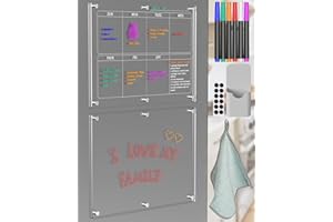 OLIBUY Magnetic Calendar for Fridge, 12"x16" Clear Acrylic Dry Erase Calendar of Weekly Calendar and Memo Planning Board Set Includes 6 Markers, Magnetic Pen Holder and Erase Towel