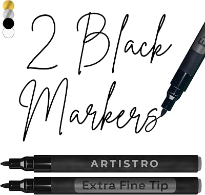 ARTISTRO 2 Black Acrylic Paint Pens 0.7mm Fine Tip for Rock Painting