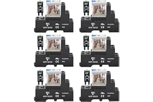 ZJWZJH 6 Pcs 12Amp Power Relay Switch 24V DC Relay Coil, 5 Pin SPDT 1NO 1NC with Test Button, LED Module Light, Socket Base, DIN Rail