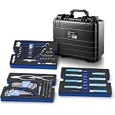 Powerbuilt 83 Pc. 420J2 Stainless Steel Marine Boat Repair Tool Set, Drivers, Pliers, Wrenches, Mallet, Bit Driver/Bits, Sockets, Watertight Shock Resistant Case with Lift-Out Foam Tool Trays - 642411