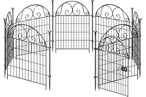 Getlay Tall Garden Animal Barrier Fencing with Gate, 32 in(H)×27 in(L) 16 Panels Dog Digging Fence Barrier, Black Metal Temporary Fence, Reusable Defense Fences for Outdoor Yard. Total 35 Ft│Patented