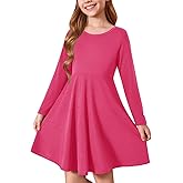 Haloumoning Girls Long Sleeve T-Shirt Dresses Kids Fall A-Line Twirly Skater Dresses 5-14 Years