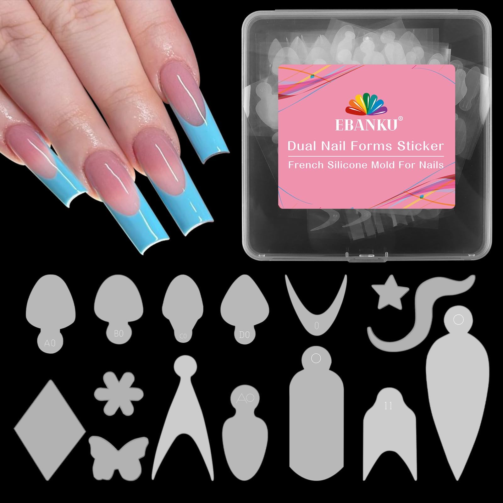Photo 1 of EBANKU 144PCS French Nail Forms Stickers Reusable Silicone Tip Stickers for Dual Nail Forms, Soft Manicure Stencil for Poly Gel Nail Mold