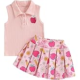 GOOCHEER Toddler Girl Back to School Outfit Kindergarten Pre K First Grade Sleeveless T-Shirt Tank Top A-Line Skirt Set