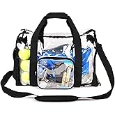 TXSN Heavy Duty Large Clear Duffel Gym Bag with Clear Bottom Transparent All Sides Shoe Pocket Removable Shoulder Strap for Men Women Fitness Security Check, Black