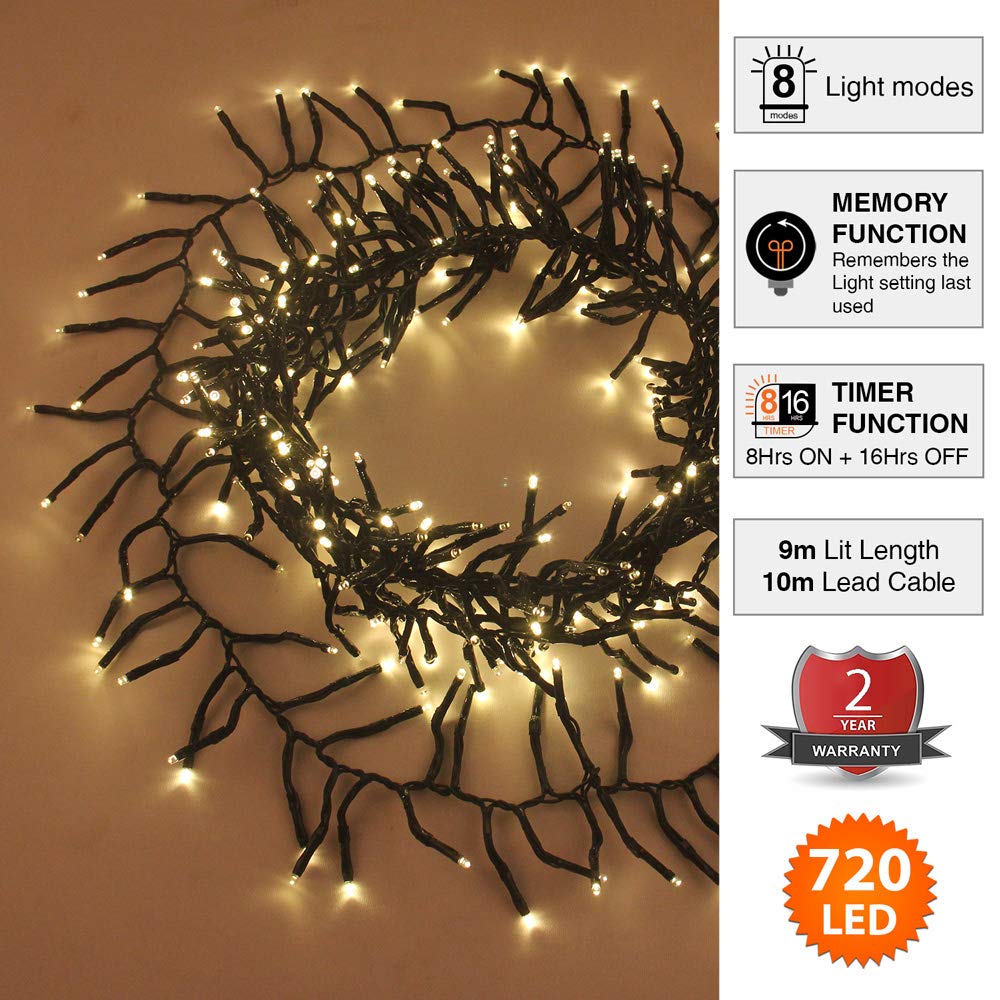 ANSIO Christmas Tree Lights 720 LED 9 m Warm White Cluster Lights