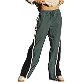 Hongsui Women's Cool Side Panels Wide Leg Pants Drawstring Sporty Palazzo Pants Casual Sweatpants with Pockets