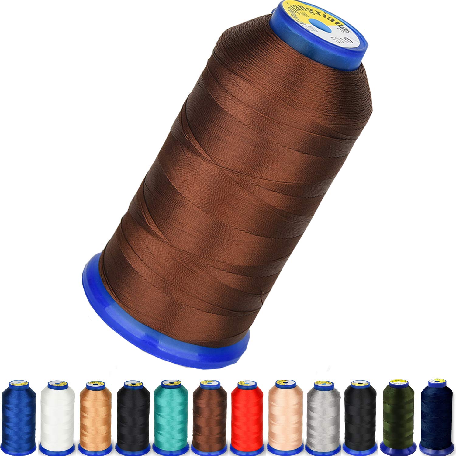 Heavy Duty Thread 1800Yards Size T70#69 210D/3 All Purpose High Strength Polyester Sewing Thread for Weaves, Upholstery, Jeans and Weaving Hair, Drapery, Beading, Purses, Leather (Coffee) — image 1