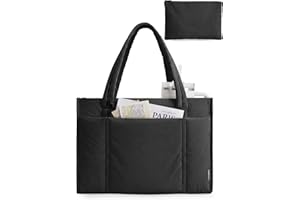 BAGSMART Tote Bag for Women, 2Pc Puffer Tote Bag Set with Zipper, Quilted Large Work Teacher Bag for Travel
