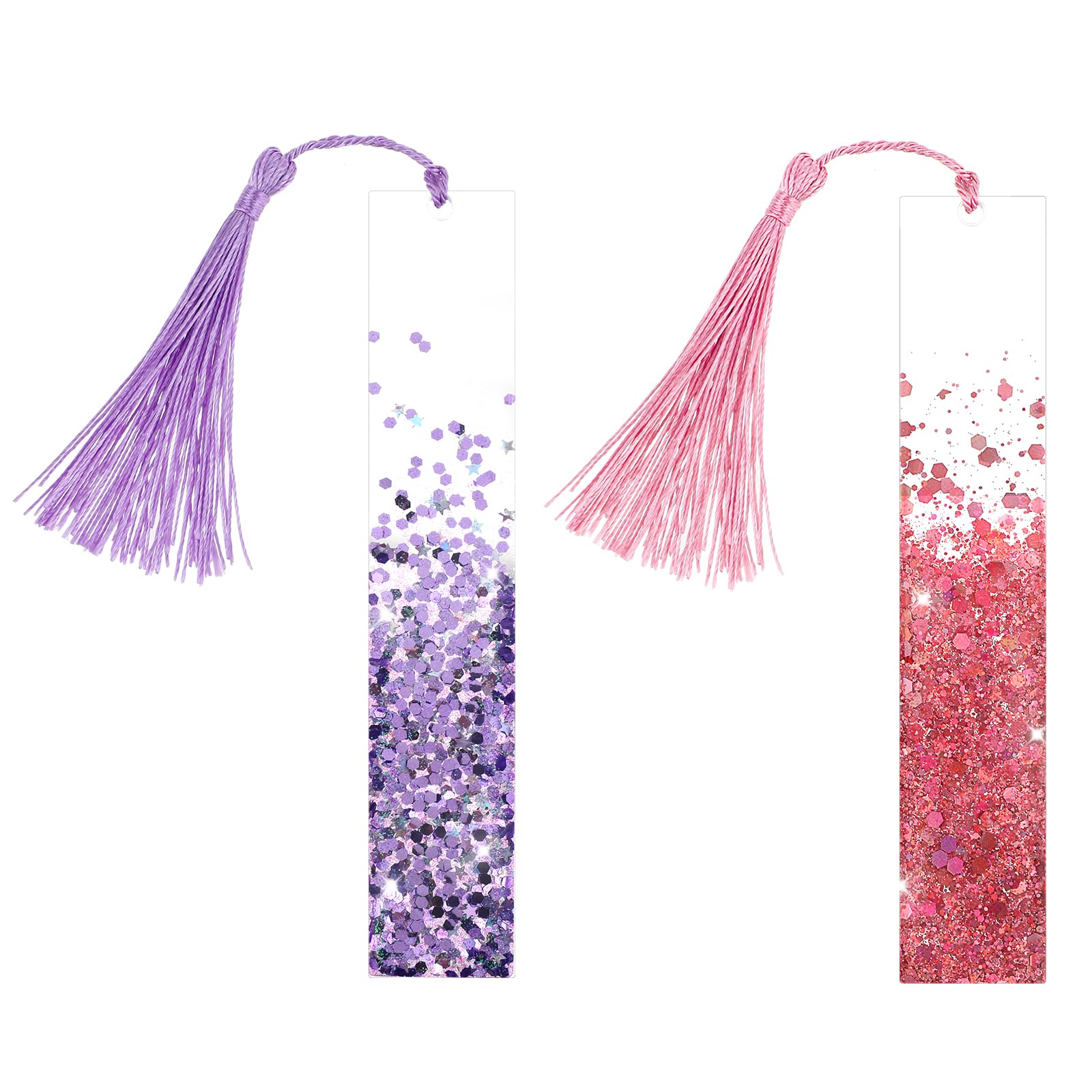 TIESOME 2pcs Book Bookmarks for Women, Resin Bookmarks with Colorful Silk Tassels, Gifts for Women Girls Children's Book Lovers (purple+pink)