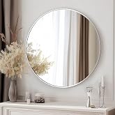 Oruii Large Round Mirror, 28 inch Silver Circle Mirror, Silver Metal Frame | High Definition,Waterproof,Rust-resistant,Round Mounted Mirrors for Bathroom,Living Room,Bedroom,Hallyway,Vanity,Wall D&eacute;cor