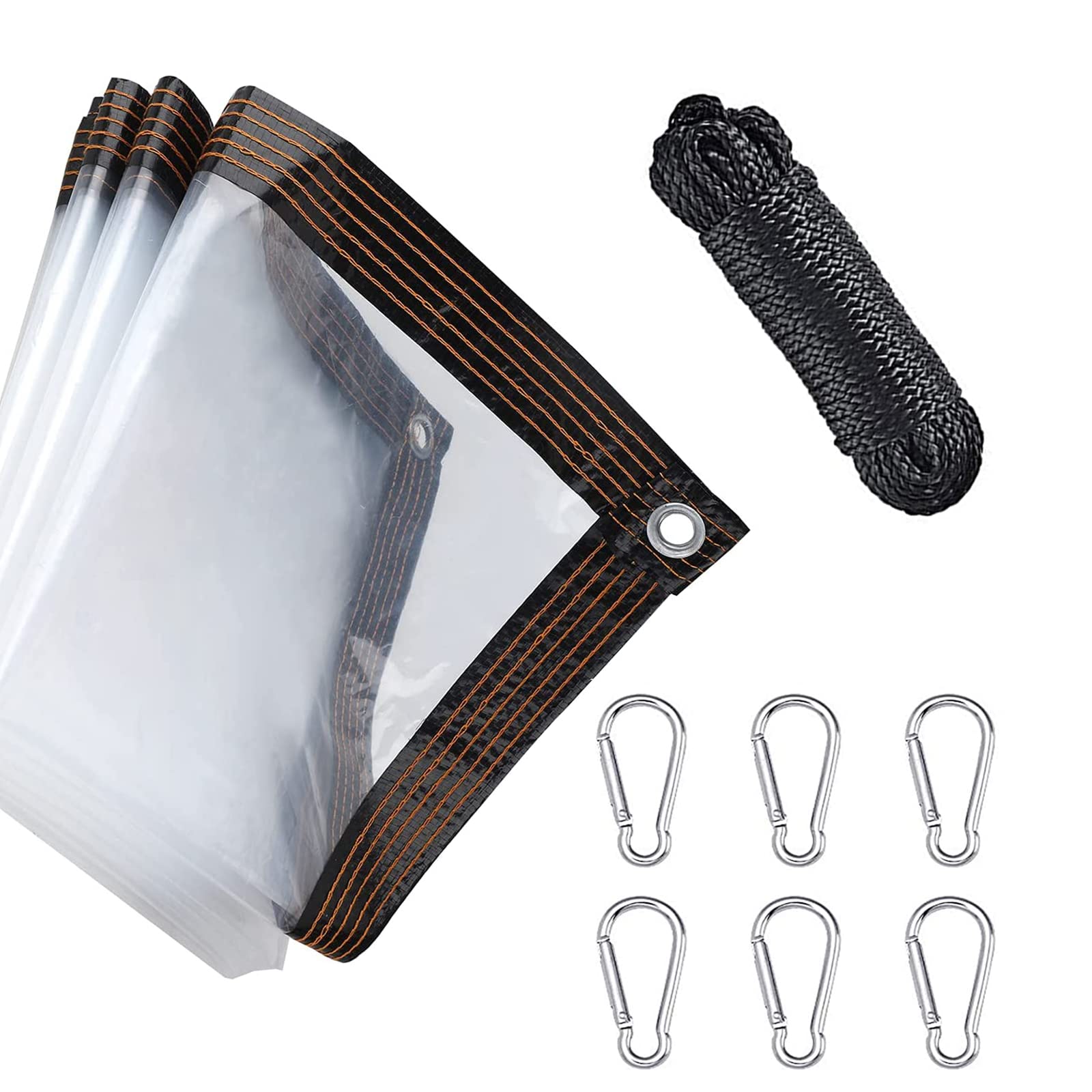 WAIZHIUA 1x2m Clear Tarpaulin Waterproof Heavy Duty Reinforced Tarpaulin Cover with 4pcs Carabiners & 15m Rope for Greenhouse Garden Canopy Camping