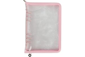 MultiBey A5 Binder 6 Ring Cover PVC Notebook Shell with Zipper, Sparkling A5 Budget Binder for Cash Budget System, Journaling, Planner (10'' x 7'', Macaron Pink)